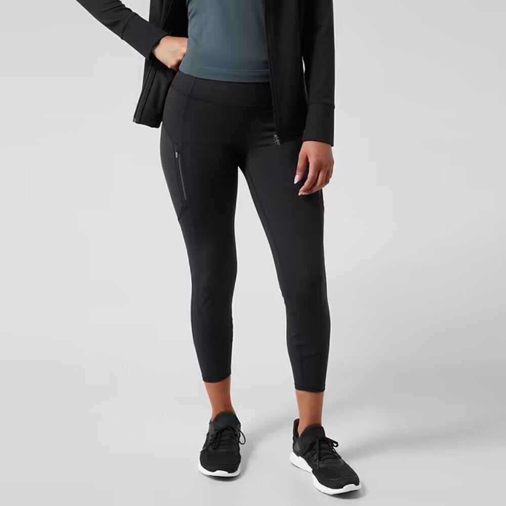 Athleta Rainier 7/8 Ankle Tights Leggings Pockets High Compression Black, Medium